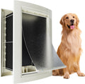 mestyl Dog Door for Wall, Pet Door, Doggie Door with Adjustable Tunnel, Double Magnetic Flaps and Sliding Lock Panels, 3-Flap Dog Door and Cat Door, Easy to Install, White, Large