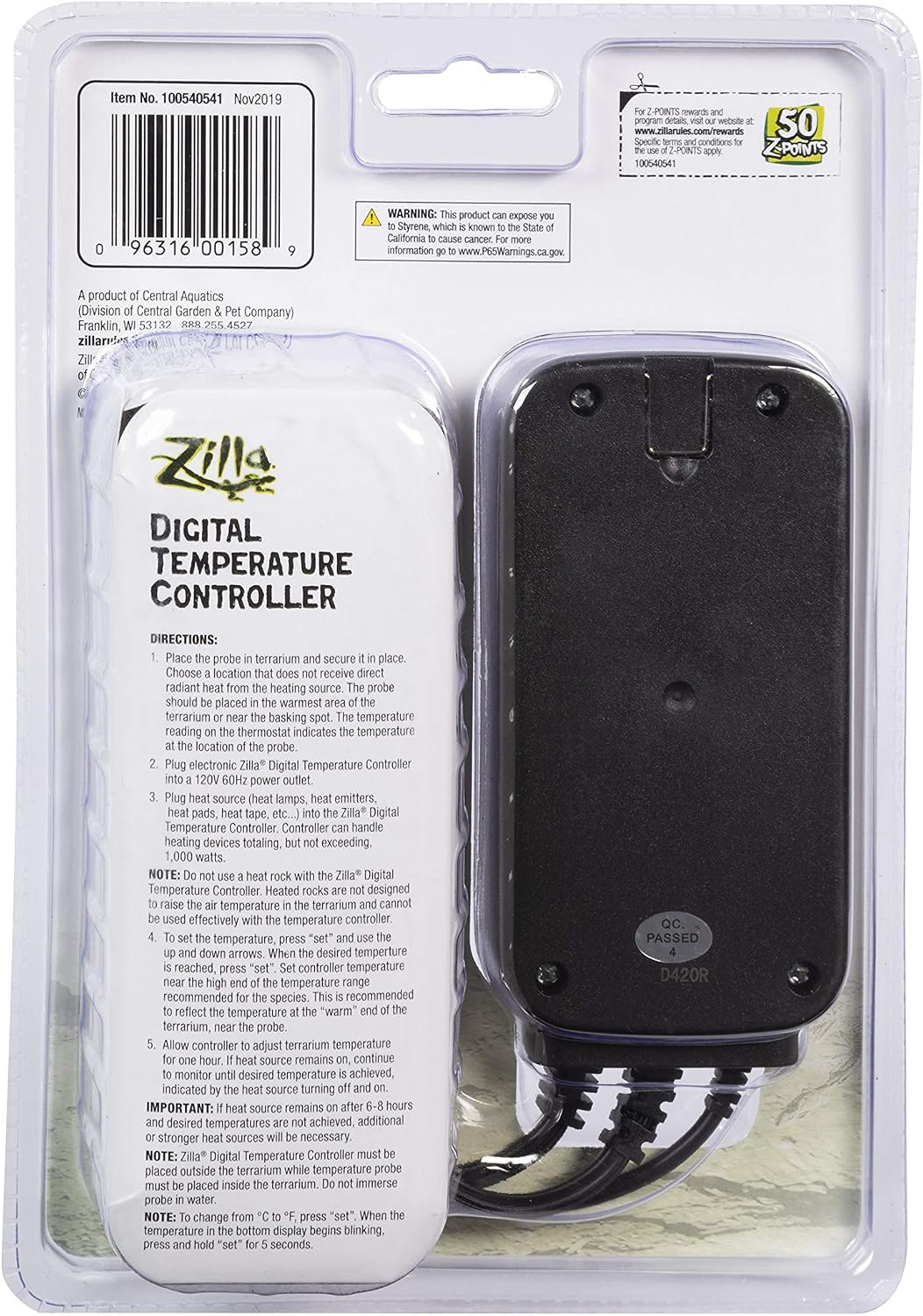 Zilla Digital Temperature Controller, Thermostat for Reptile Terrariums