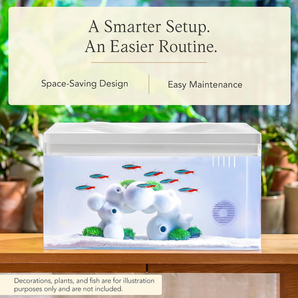 Harmony 8 Gallon All-in-One Aquarium Kit, Award-Winning Fish Tank with Lid, Integrated Filtration, LED Light, Low-Iron Glass, White Tank with White Top