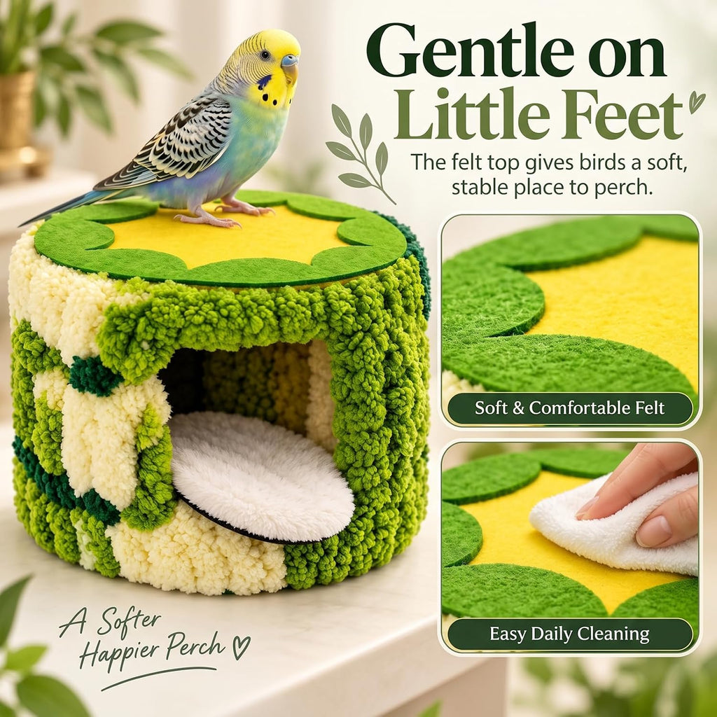 Soft Winter Plush Bird Nest for Cage with Support Frame and 2 Washable Pads