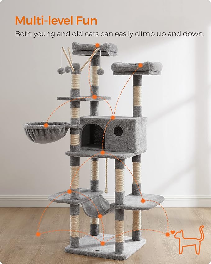 FEANDREA Cat Tree, Large Cat Tower, 64.6 Inches, Cat Activity Center - Image 3
