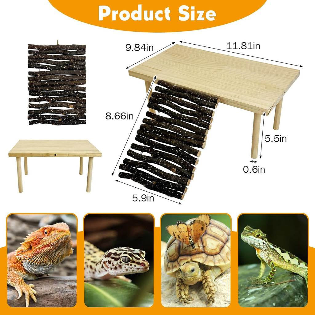 VCEPJH Wooden Bearded Dragon Basking Platform with Climbing Ramp, L