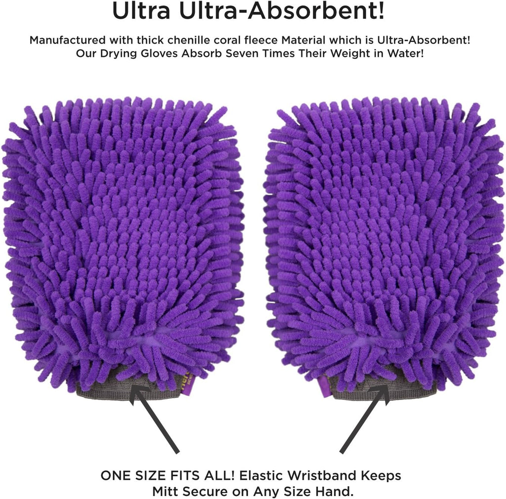 Hertzko 2 Pack Pet Towel Glove Ultra Absorbent Chenille Coral Fleece Material