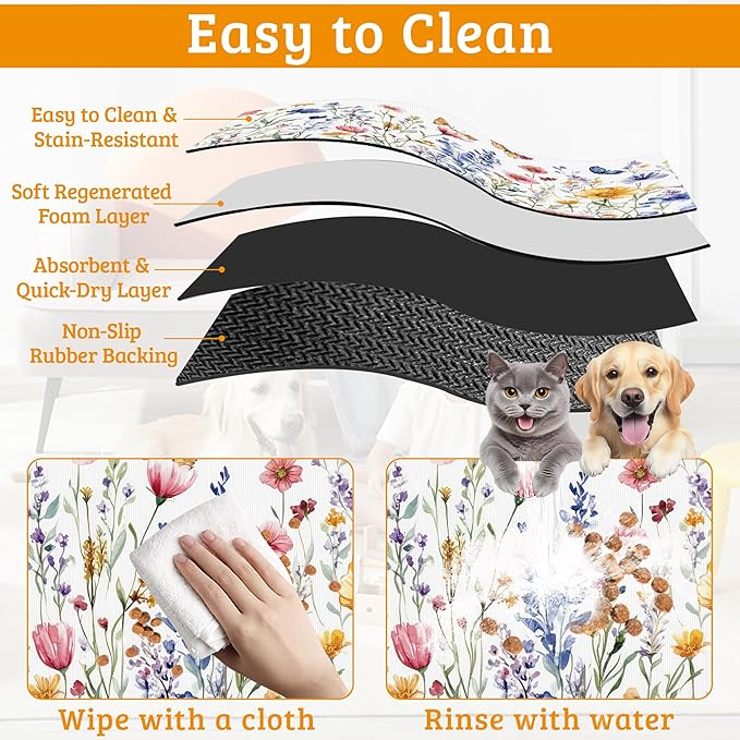 Flowers Butterfly Dog Food Mat, Colorful Absorbent Pet Feeding Mat - Image 5