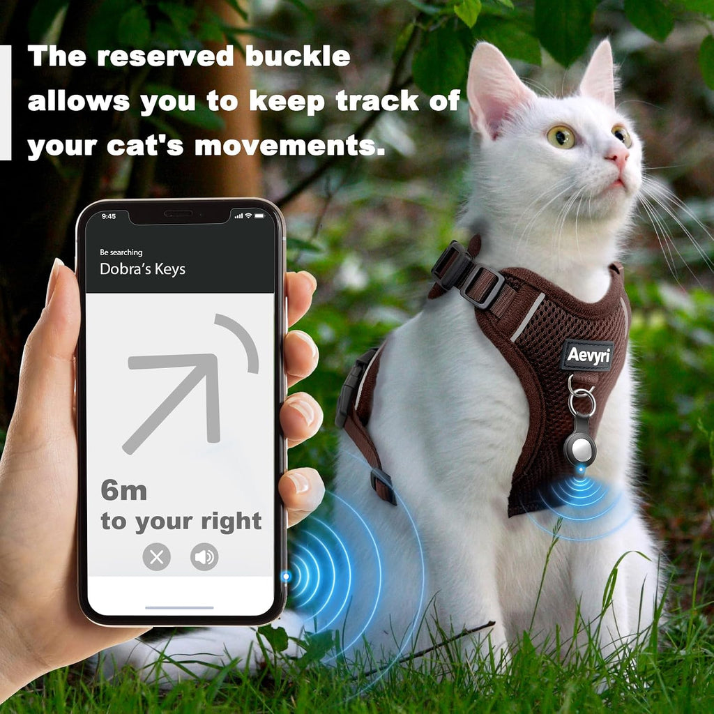 Cat Harness and Leash Set - Escape Proof Adjustable Cat Harness, Comfortable Soft Lightweight, Use Safe & Easy, Walking Travel Kitten Harness for Small Medium Large Cats, Brown, XS