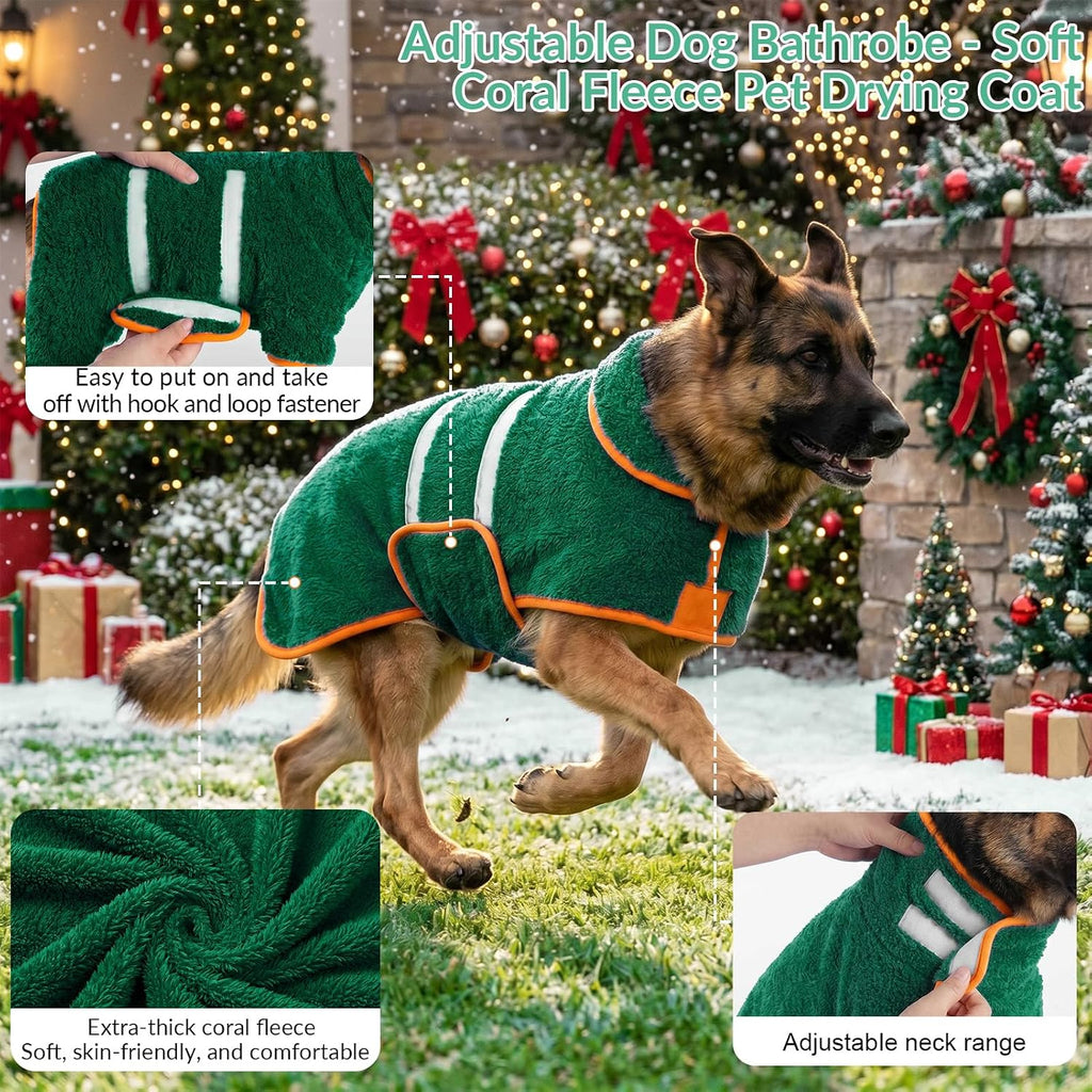 Bienbee Dog Bathrobe, Super Absorbent for Small to Large Dogs, Green XL