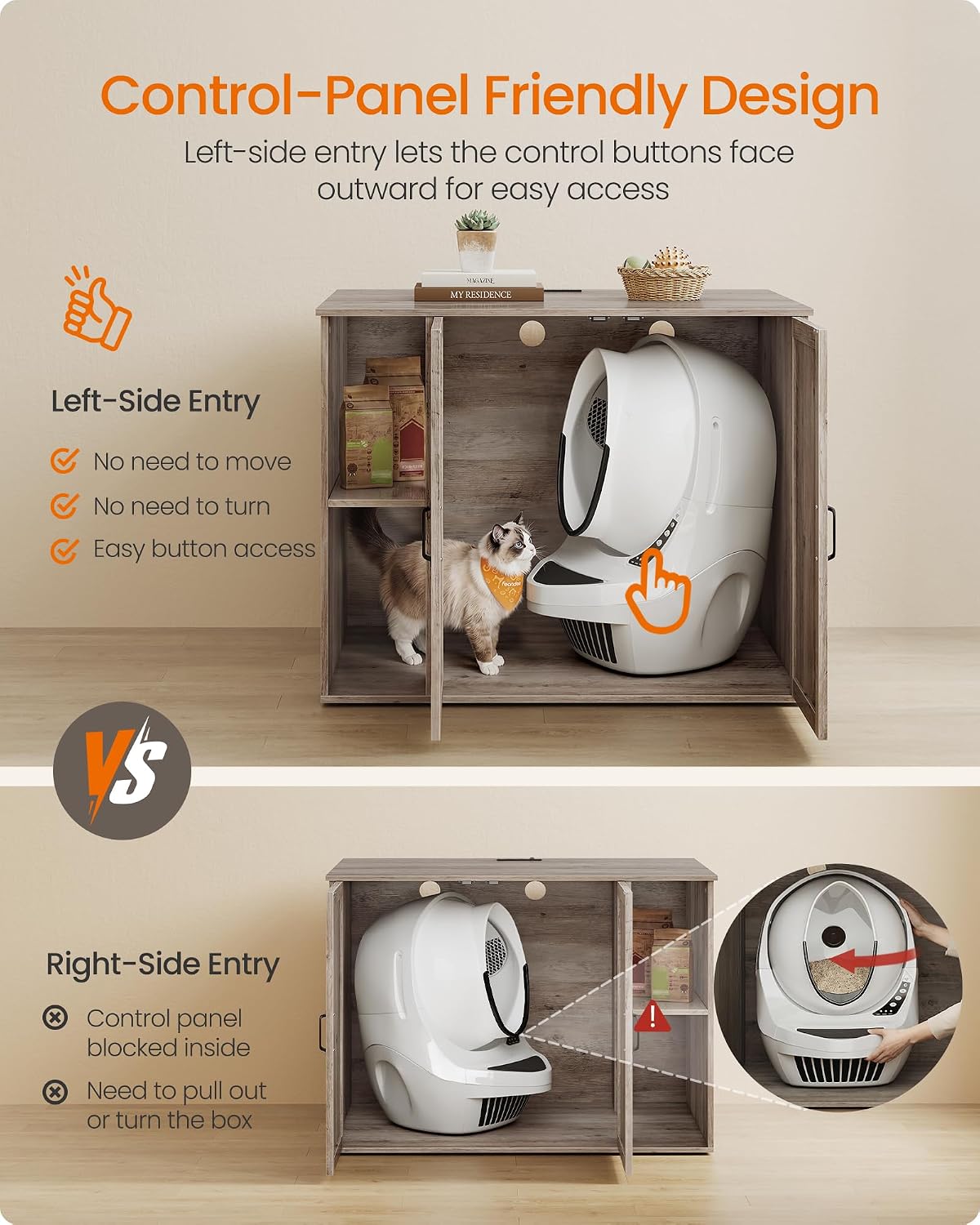 Feandrea Cat Litter Box Enclosure, Hidden Cat Washroom with Power Outlet