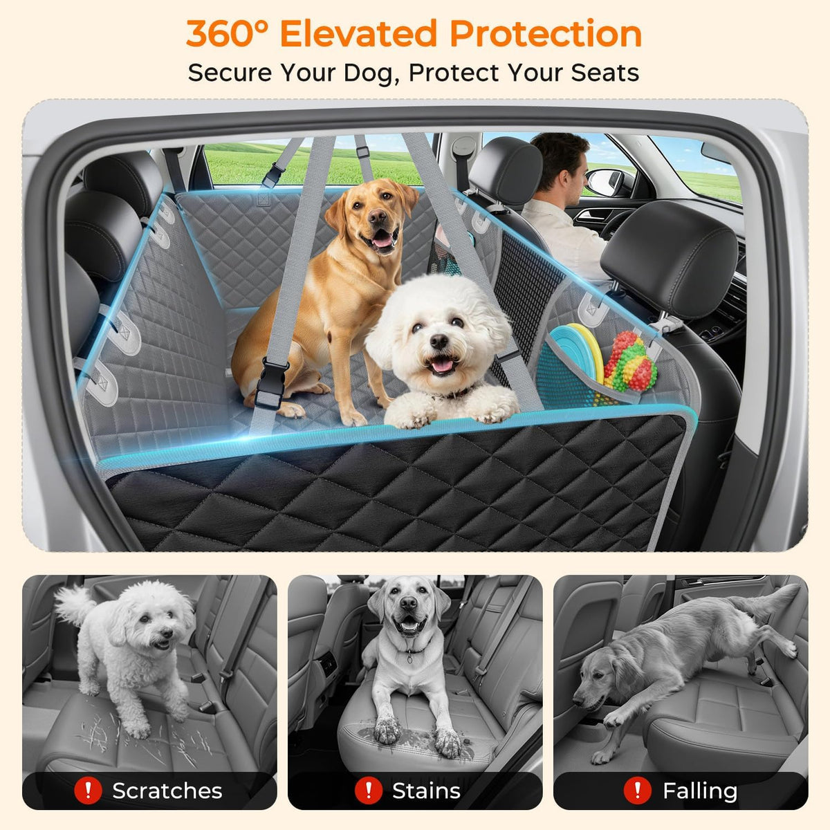 URPOWER Back Seat Extender for Dogs, Large Hard Bottom Dog Car Seat Cover
