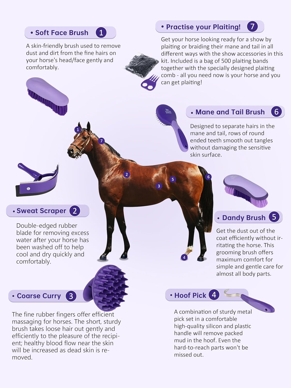 Harrison Howard Horse Grooming Kit, 7 Piece Grooming Supplies Kit