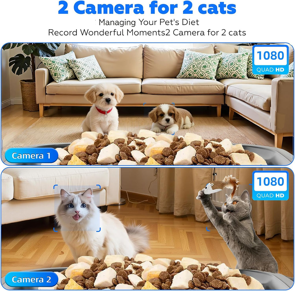 Automatic Cat Feeder with 2 HD Camera for 2 Cats, 7L Large Food Dispenser