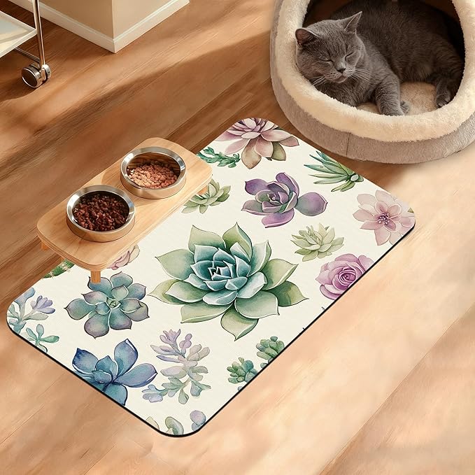 Dog Bowl Mat, Cactus Pet Feeding Mat by Unknown