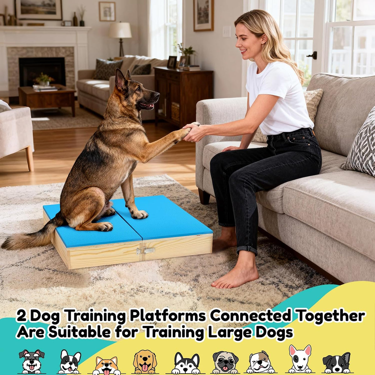 2 PCS Connectable Wooden Dog Training Platform Non-Skid Dog Place Boards with Foaming Surface Puppy Agility Training Equipment for Small and Medium Dogs