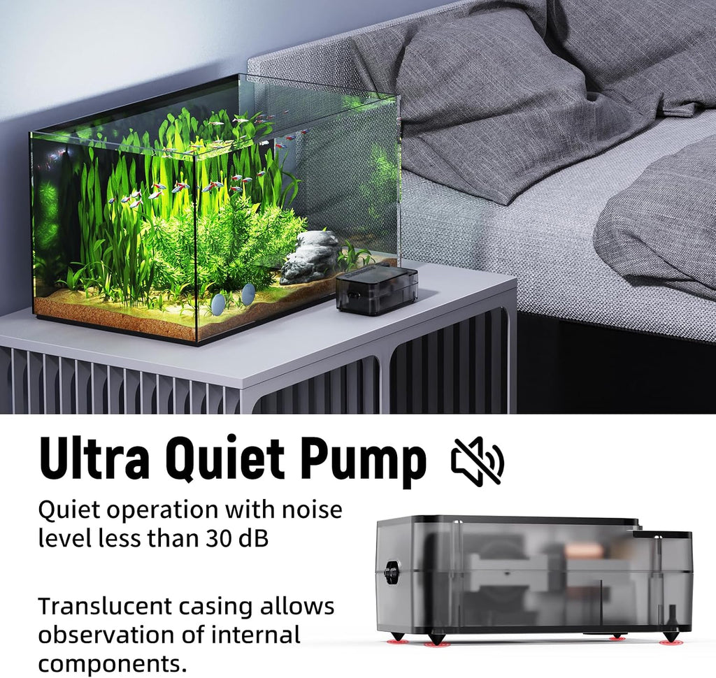 AQUASMITH Aquarium Air Pump,Ultra-Quiet/Small Size/More Output Air Pump for Fish Tank 1.5w/29GPH/14Kpa,with Air Stone Bubbler,Adjustable Airflow,Single Outlet Suitable for 20-40 Gallon Fish Tank