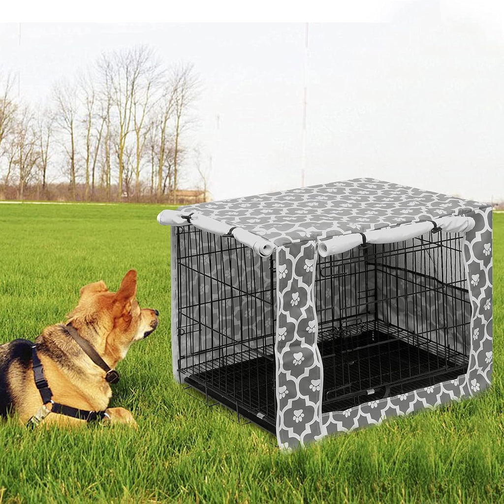 Pethiy Dog Crate Cover Durable Polyester Pet Kennel Cover Universal Fit for Wire Dog Crate - Fits Most 24 inch Dog Crates - Cover only-Gray Soles-24