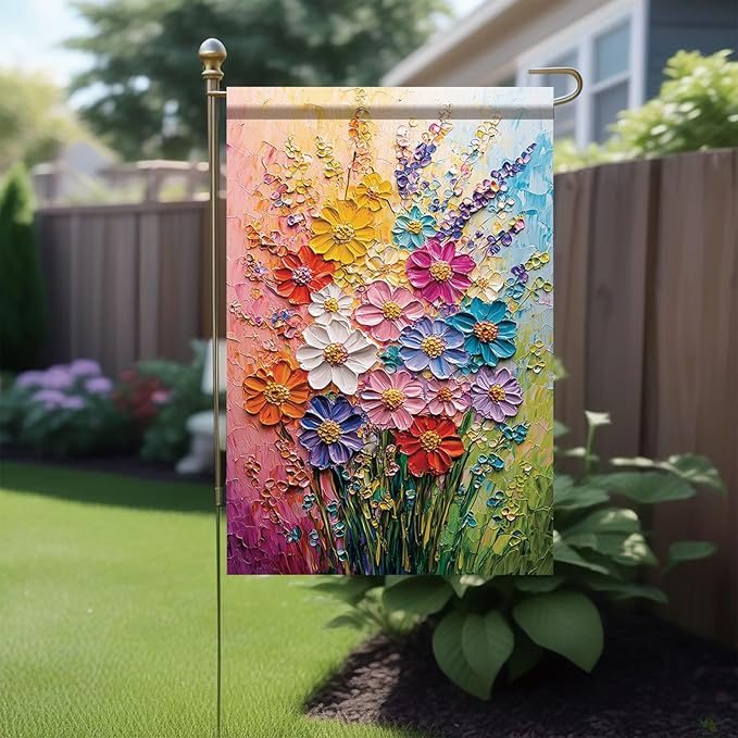 12x18 Inch Spring Garden Flag Colorful Flower Oil Painting Style Yard Banner - Image 6