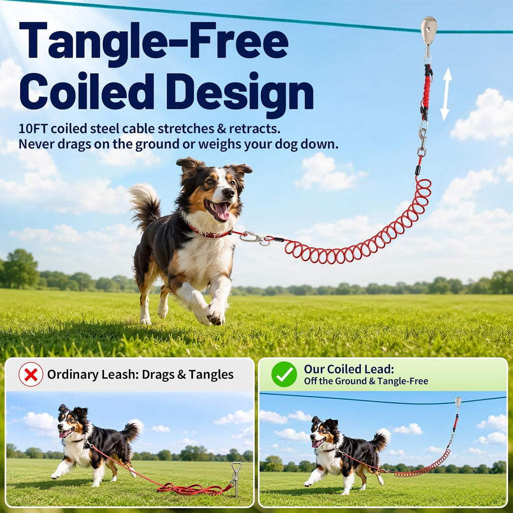 100FT Dog Runner Cable System for Large Dogs Up to 300lb