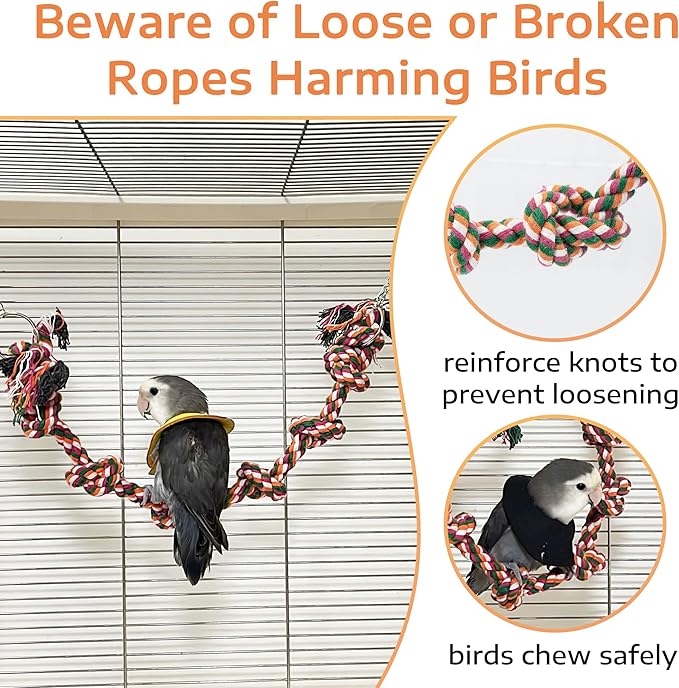 Bird Rope Perch & Swing Toy, Sturdy Knotted Parrot Cotton Rope - Image 4