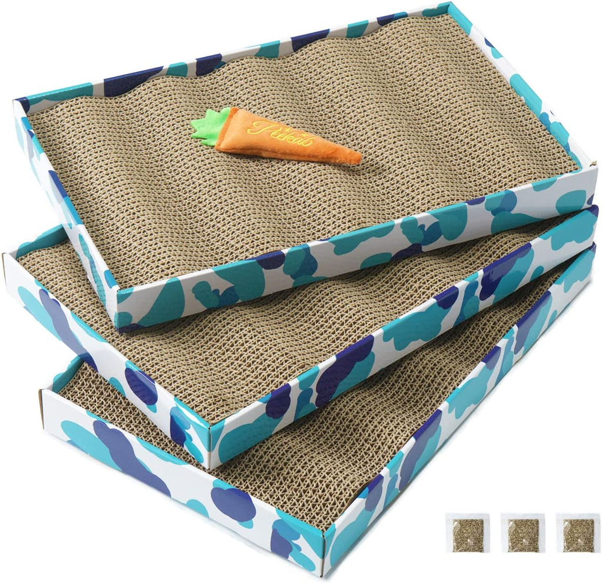 PEEKAB Cat Scratcher Cardboard Reversible Cat Scratch pad Kitty Corrugated Scratching Board Bed Catnip Included
