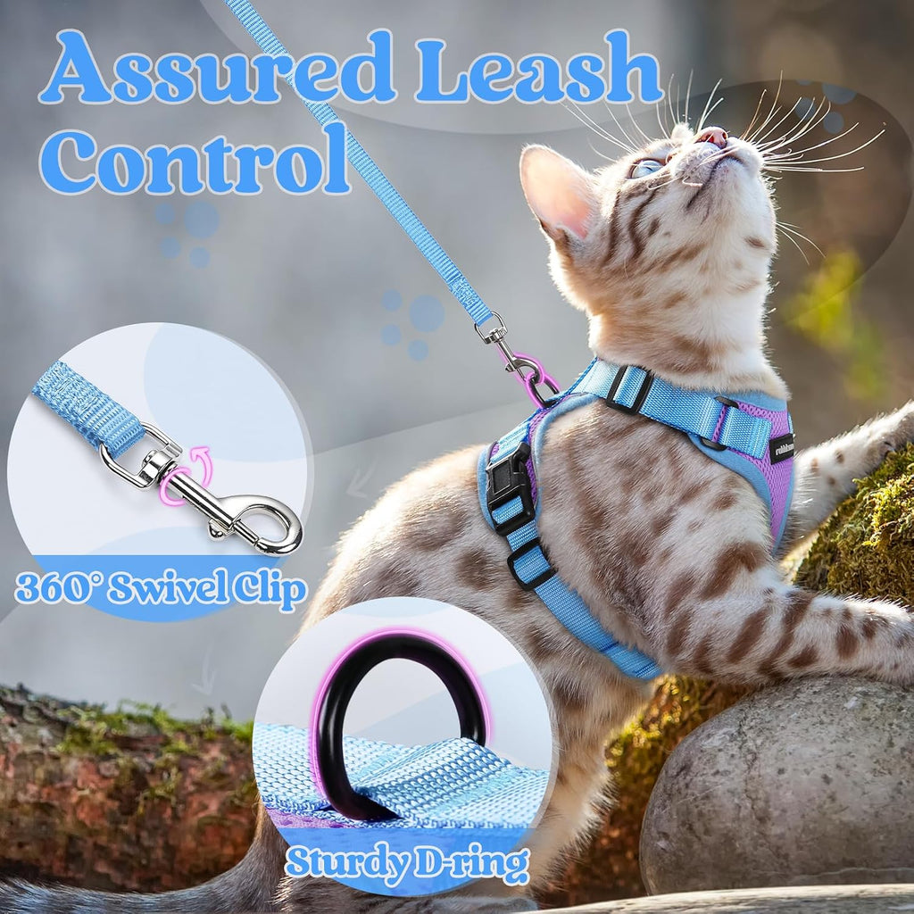 rabbitgoo Cat Harness and Leash Set, Escape Proof, Purple & Blue