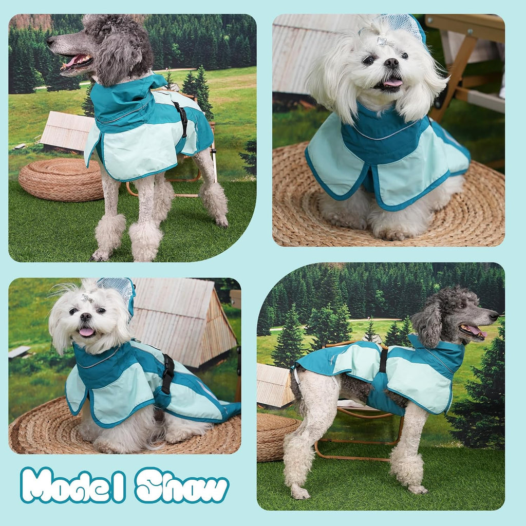 Waterproof Dog Raincoat, Windproof Breathable High Collar Rain Jacket with Leash Hole, Adjustable Pet Rain Coat with Reflective Stripes for Small Medium Large Dogs