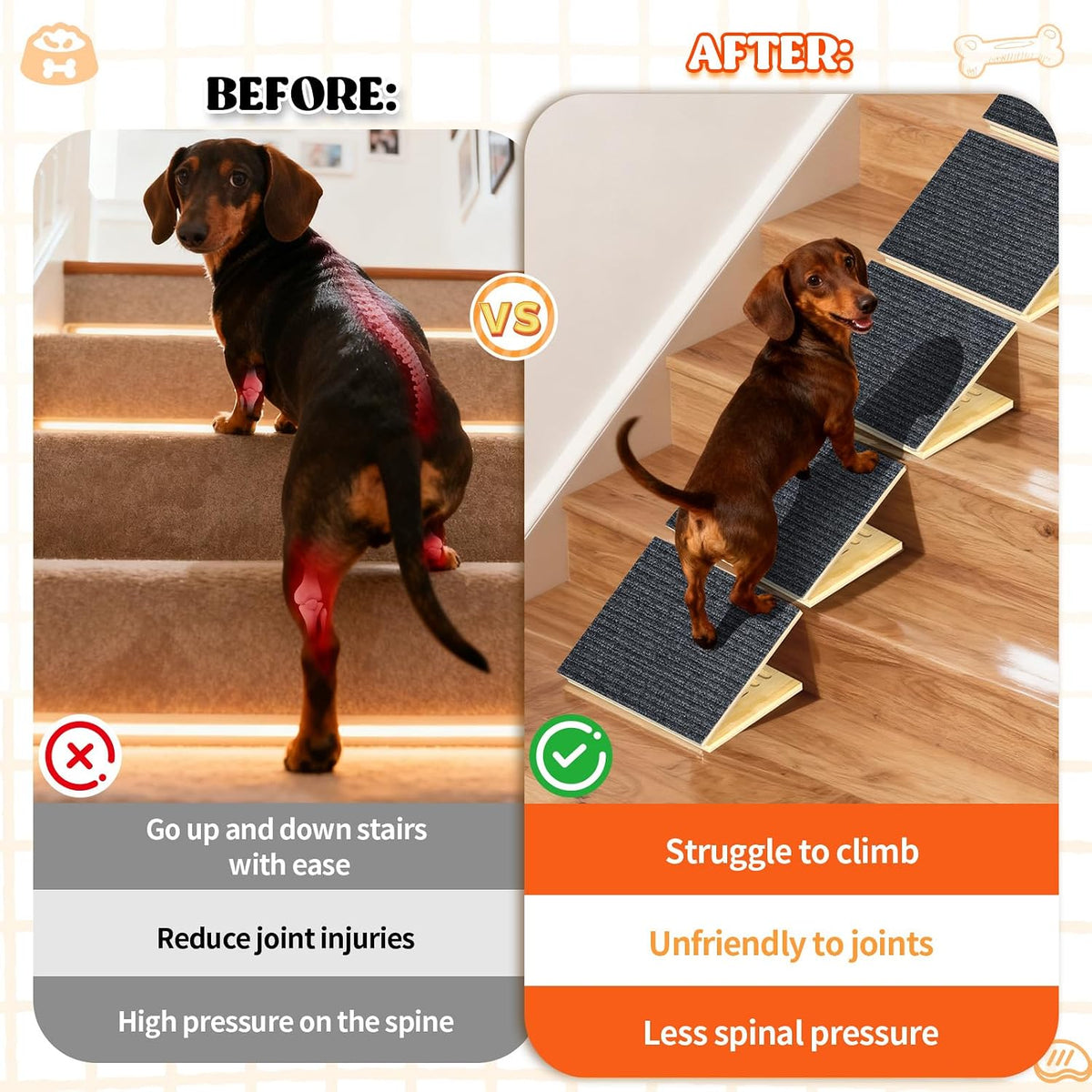 6 Pack Dog Ramps for Stairs, Adjustable Stair ramp for Dogs Pet Ramp
