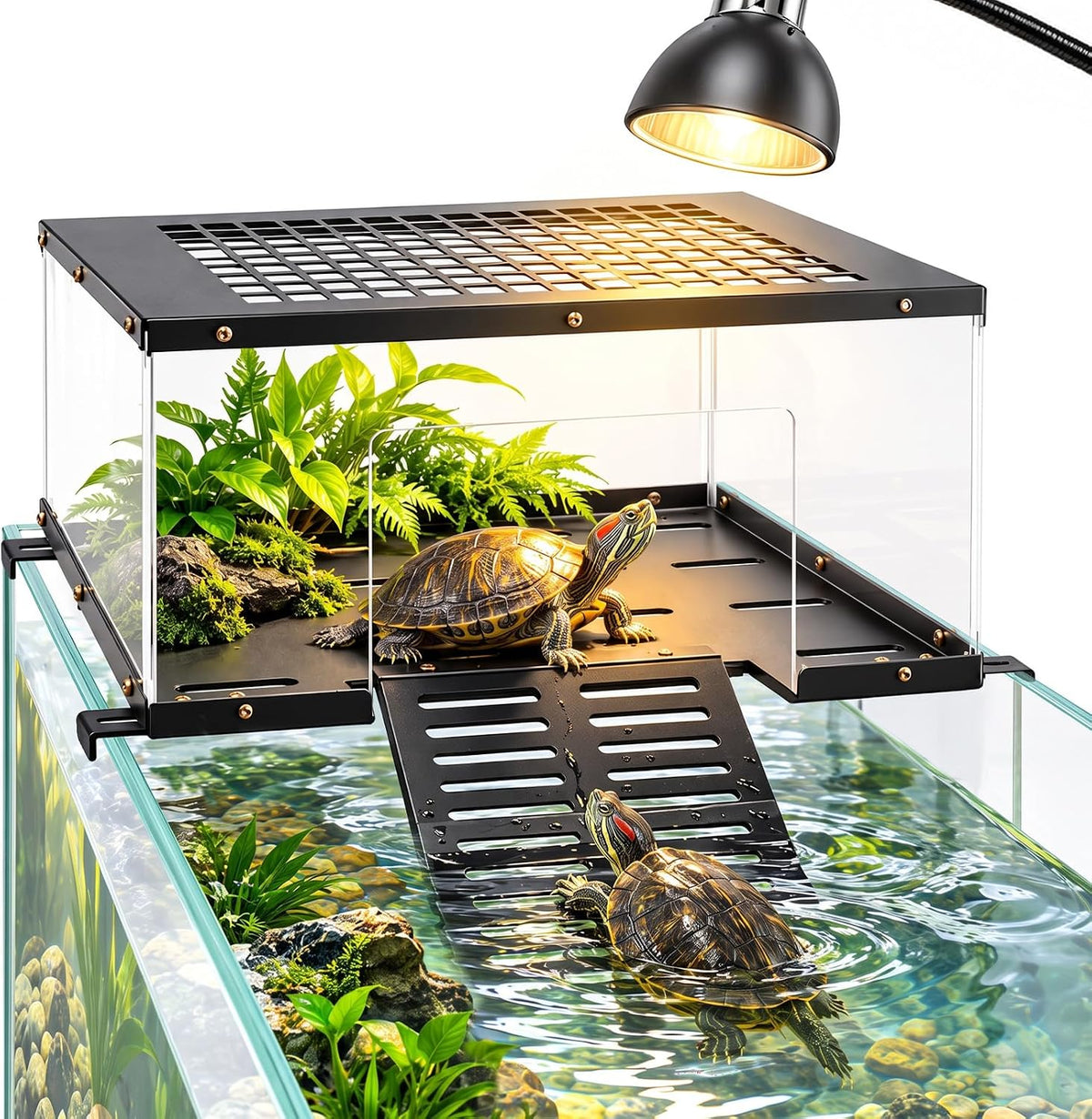 Turtle Basking Platform Fits 18‑20 Inch Wide Aquariums 304 Stainless Steel Non‑Slip Ramp Terrace, Aquascape‑Ready Reptile Basking Dock for Aquatic Turtles