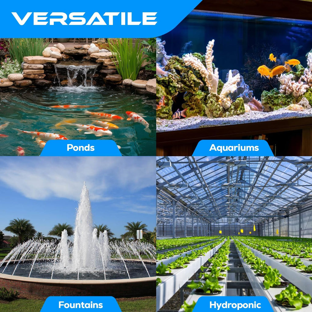 634 GPH Amphibious Submersible and Inline Water Pump - For Aquarium, Pond, Hydroponics, Fountain with Ceramic Shaft, 6.39 ft Lift, 35W