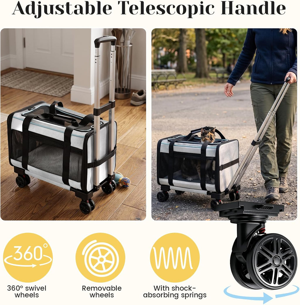 Airline Approved Travel Soft-Sided Carrier with Wheels for Small Pets