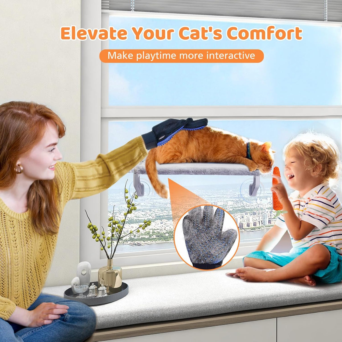 2-in-1 Fleece Adjustable Cat Window Perch, 22 x 13-in