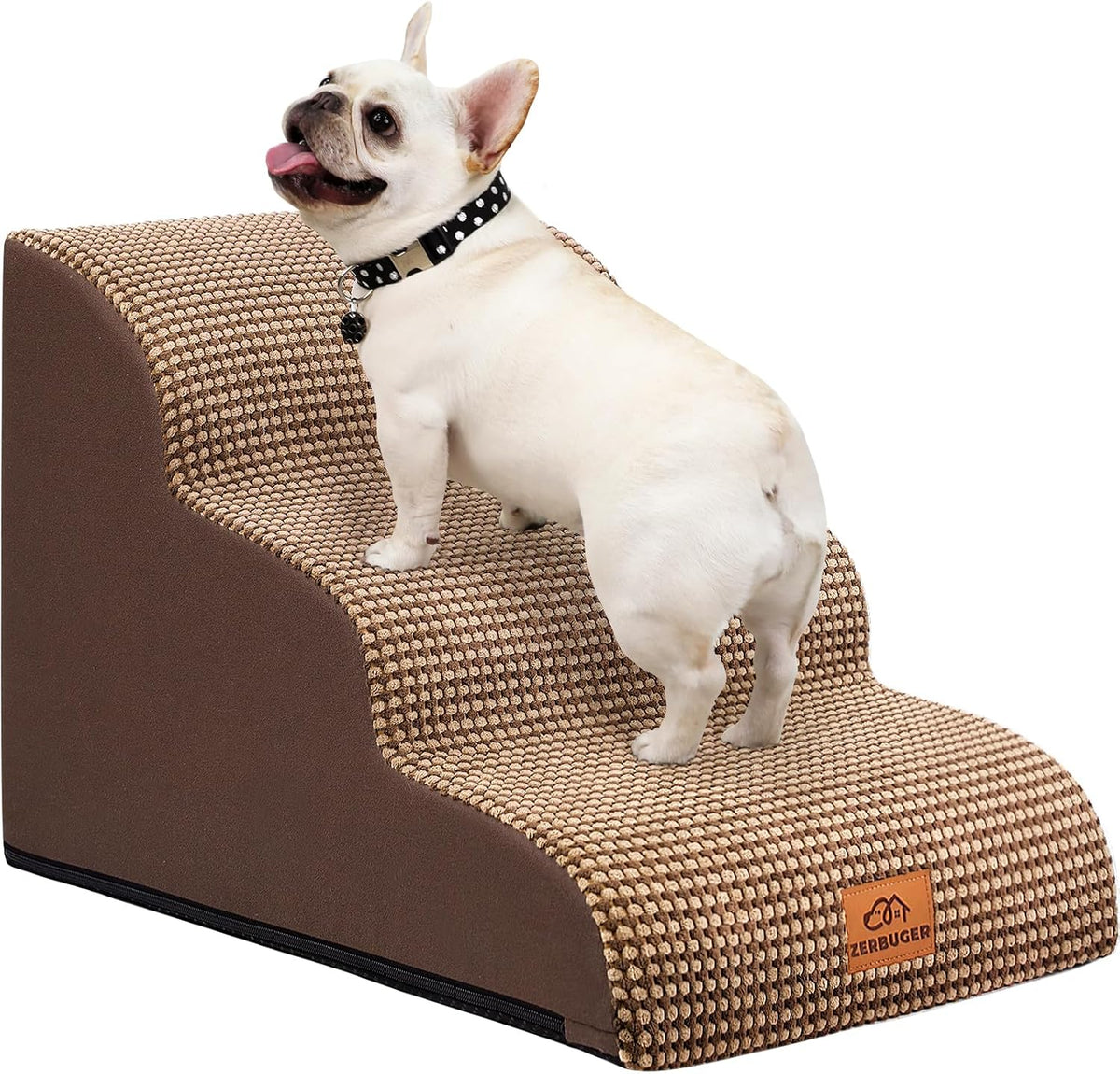 Zerbuger Dog Ramp and Stairs for Bed, Coffee 3 Steps 16" H, Nonslip Cover