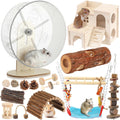 15 Pcs Hamster Cage Accessories Set, Wooden Hamster House, 9.45 Inch Silent Running Wheel, Swing, Tunnel, Chew Toys & Hideout for Dwarf Hamsters, Gerbils, Syrian Hamsters Animals Habitat