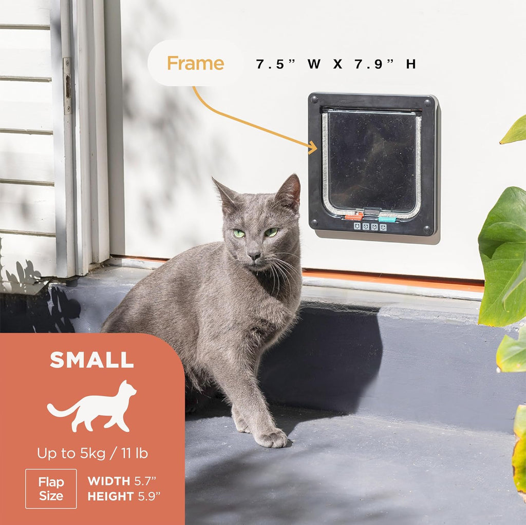 Hakuna Pets Small Pet Door for Doors, Cat Door with 2-Way Locking Flap, Easy Install for Interior & Exterior Doors, Pets up to 11 lbs, Black