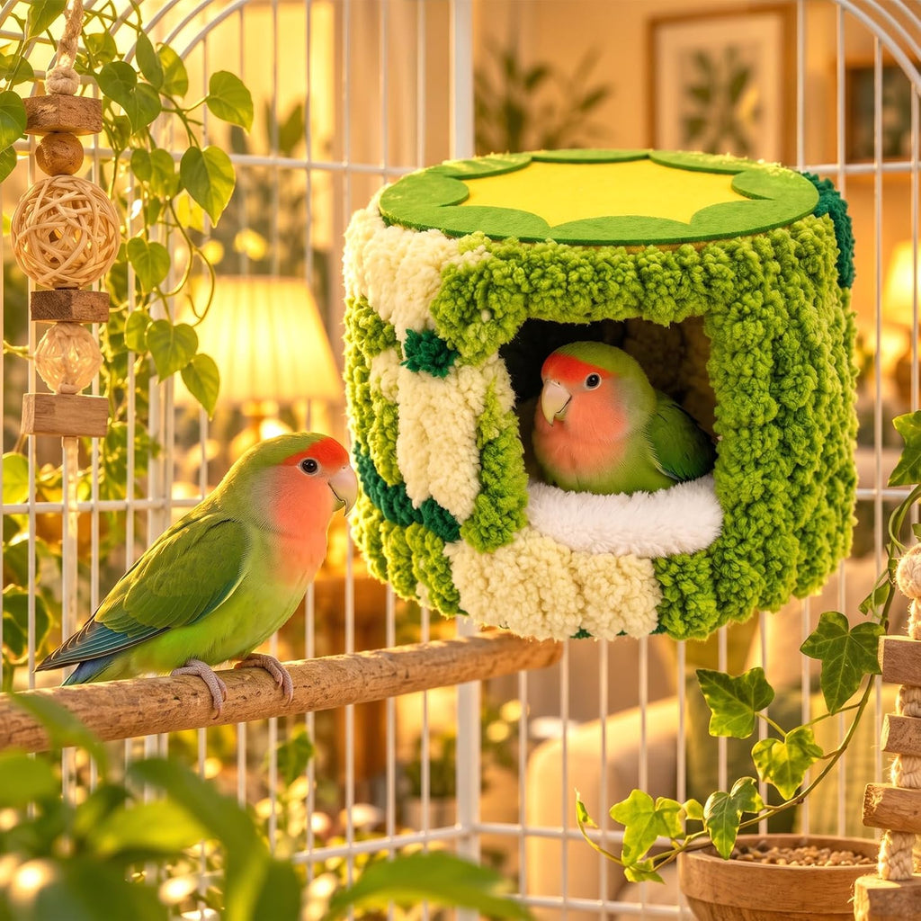 Soft Winter Plush Bird Nest for Cage with Support Frame and 2 Washable Pads