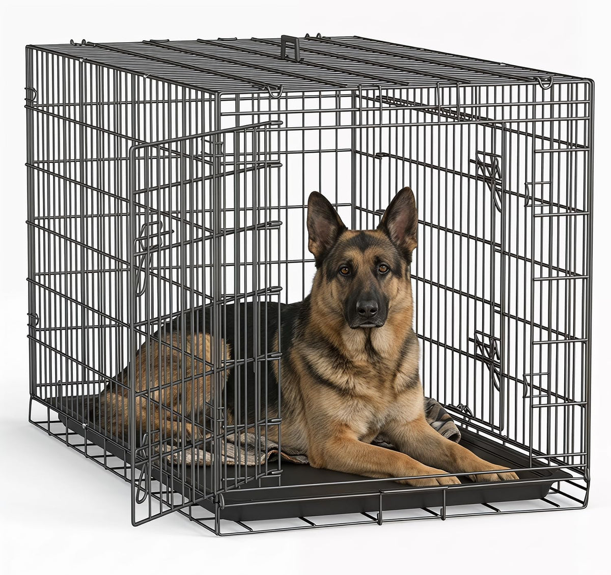 FDW | 48" Foldable Metal Dog Crate | Dark Black | Cage for XL Dogs
