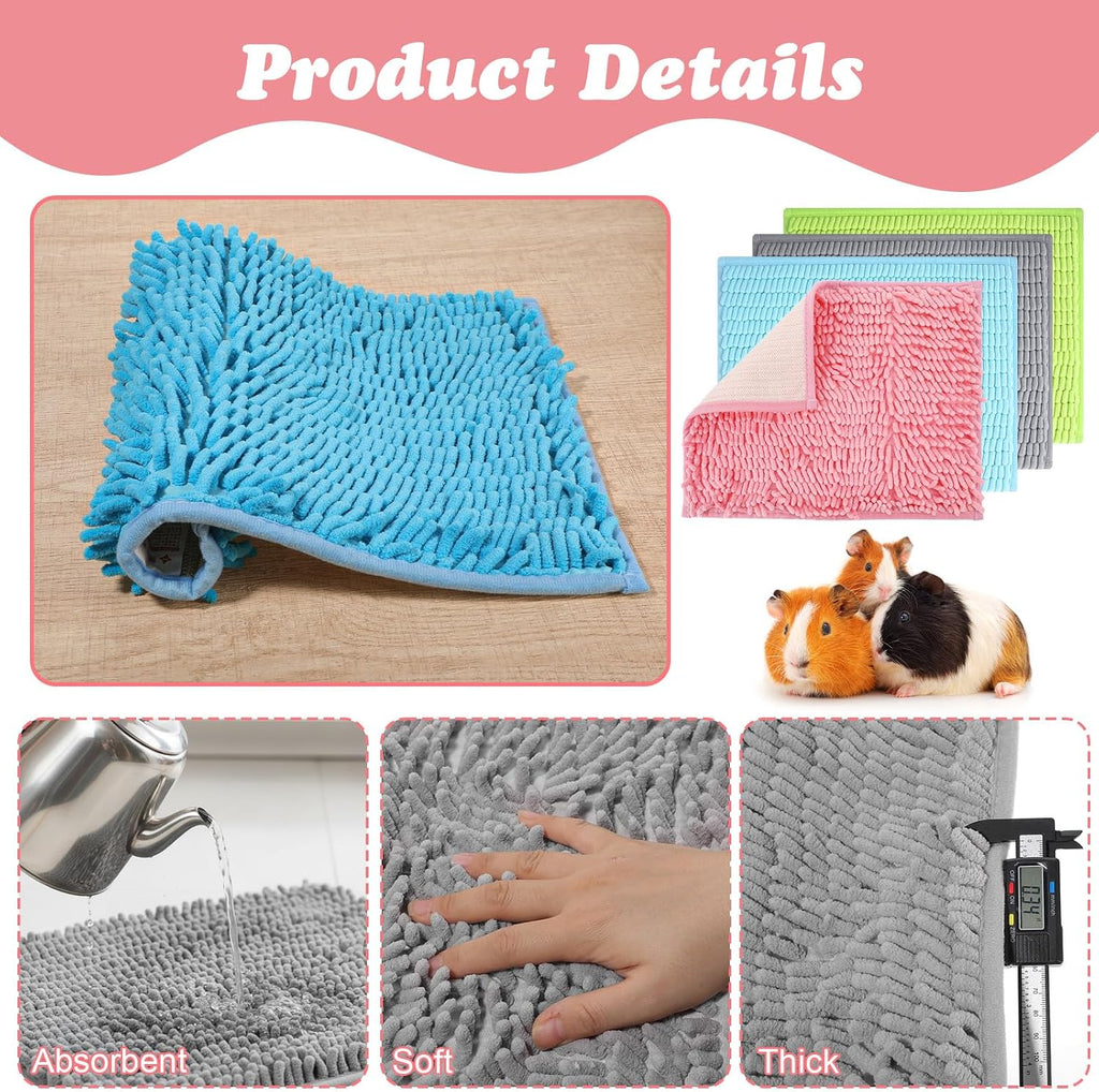 8 Pcs Guinea Pig Liner Washable Rabbit Cage Liner 16x12 Inch Guinea Pig Fleece Mats Reusable Bedding Pee Pads for Small Animals, Bunny (Gray, Green, Pink, Blue)