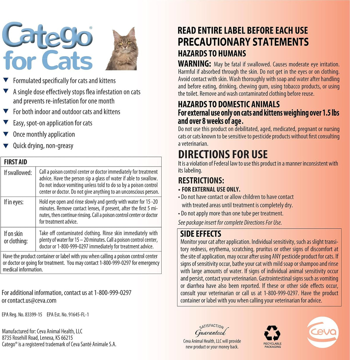 Catego Flea and Tick Prevention for Cats - Over 1.5 lbs, 3 Month Supply