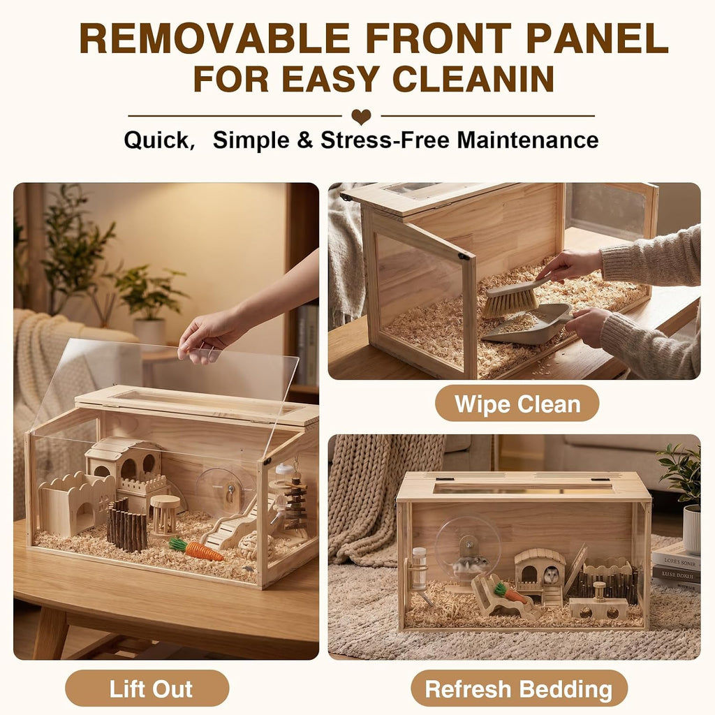 Menkxi 18 in 1 Large Wooden Hamster Cage 32"x16"x16" Dwarf Hamster Cage
