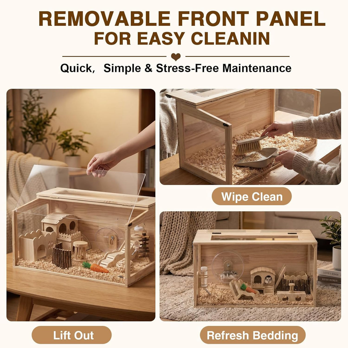 Menkxi 18 in 1 Large Wooden Hamster Cage 32"x16"x16" Dwarf Hamster Cage