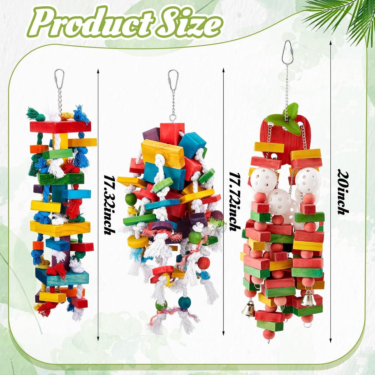 Seenelling 3 Pcs Extra Large Bird Toys for Parrots, Block and Rope