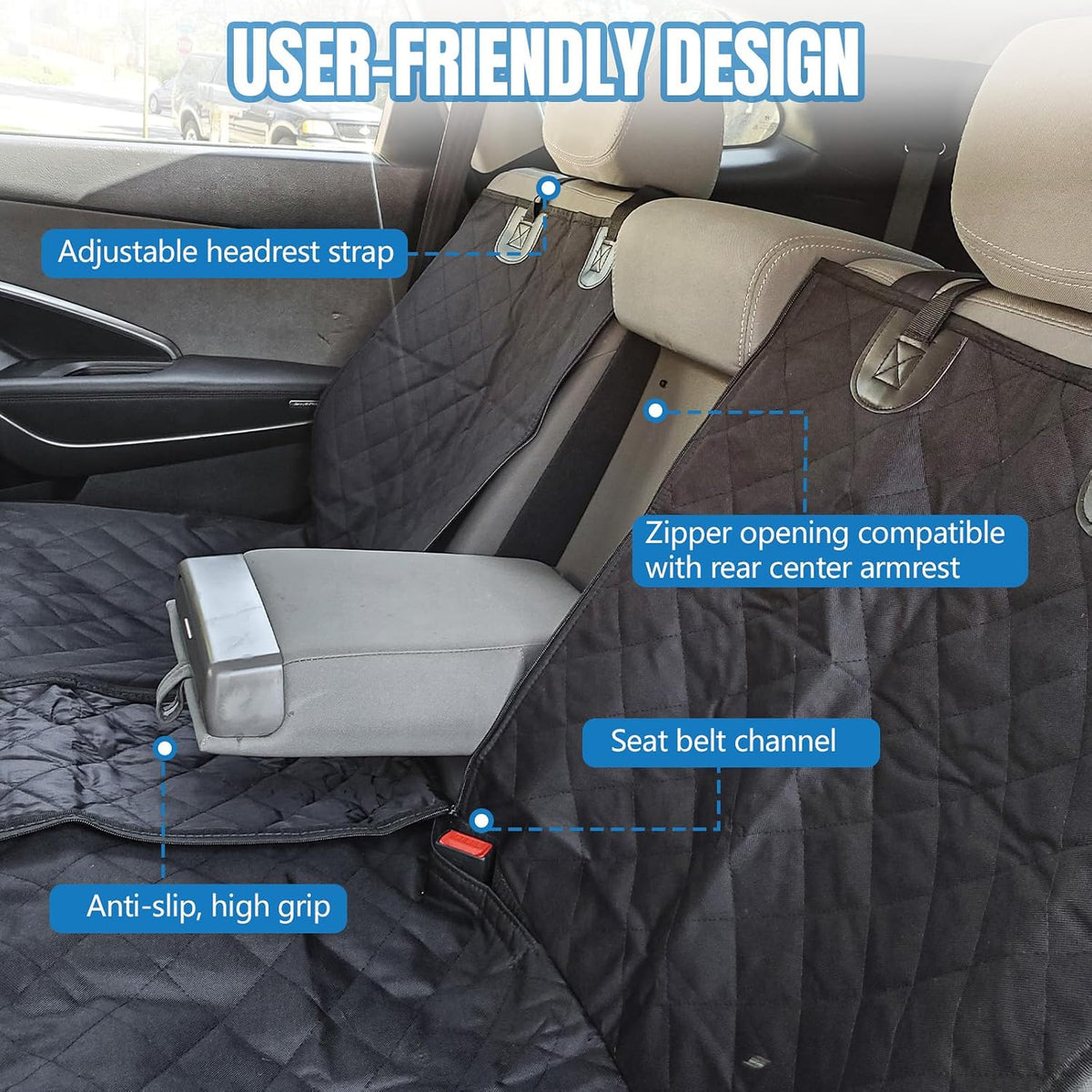 Dog Car Seat Cover for Backseat, Scratchproof & Waterproof Pet Bench Car Seat Covers, Auto Rear Seats Cover Fits Armrest & Seatbelt, Nonslip Backseat Protector for Cars Trucks SUVs