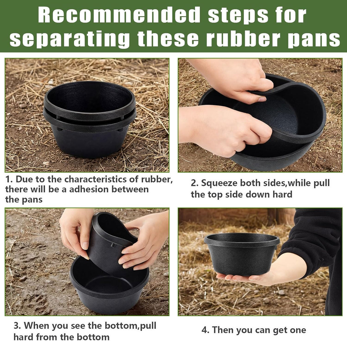 Sadnyy 2 Pcs 1.06 Quart/ 0.26 Gallon Rubber Feeder Pan Horse Feed Bucket