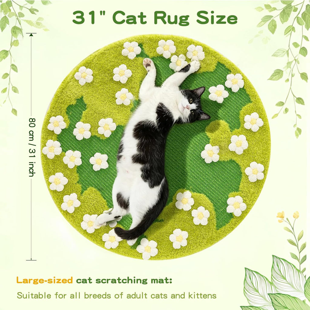 3D Large Cat Scratch Rug Sisal Scratching Mat, Round 31.5 Inch
