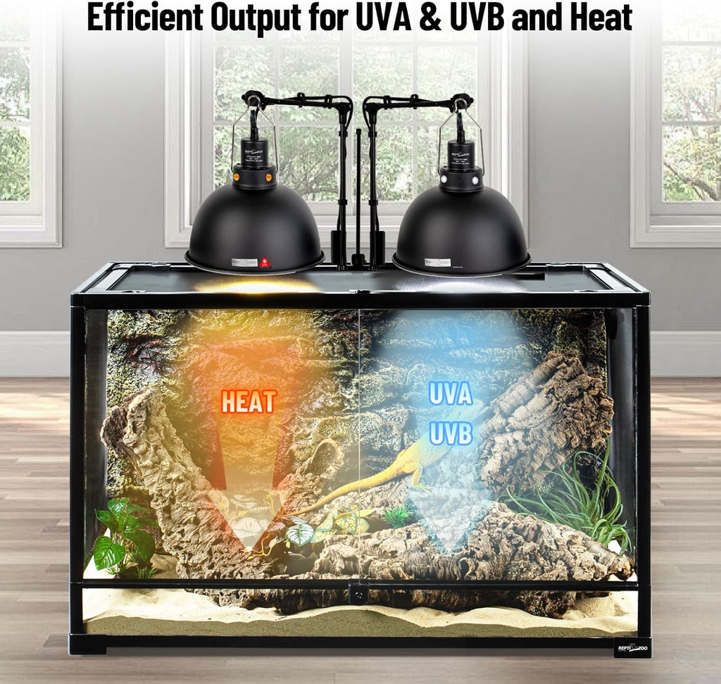 REPTI ZOO Reptile Light Fixture 2 Pack, 8.5inch Deep Dome Reptile Heat Lamp with Separate Switch and Hook, Basking Light Fixture for Bearded Dragon Snake Lizard, Suitable for E26 Bulbs Up to 150W