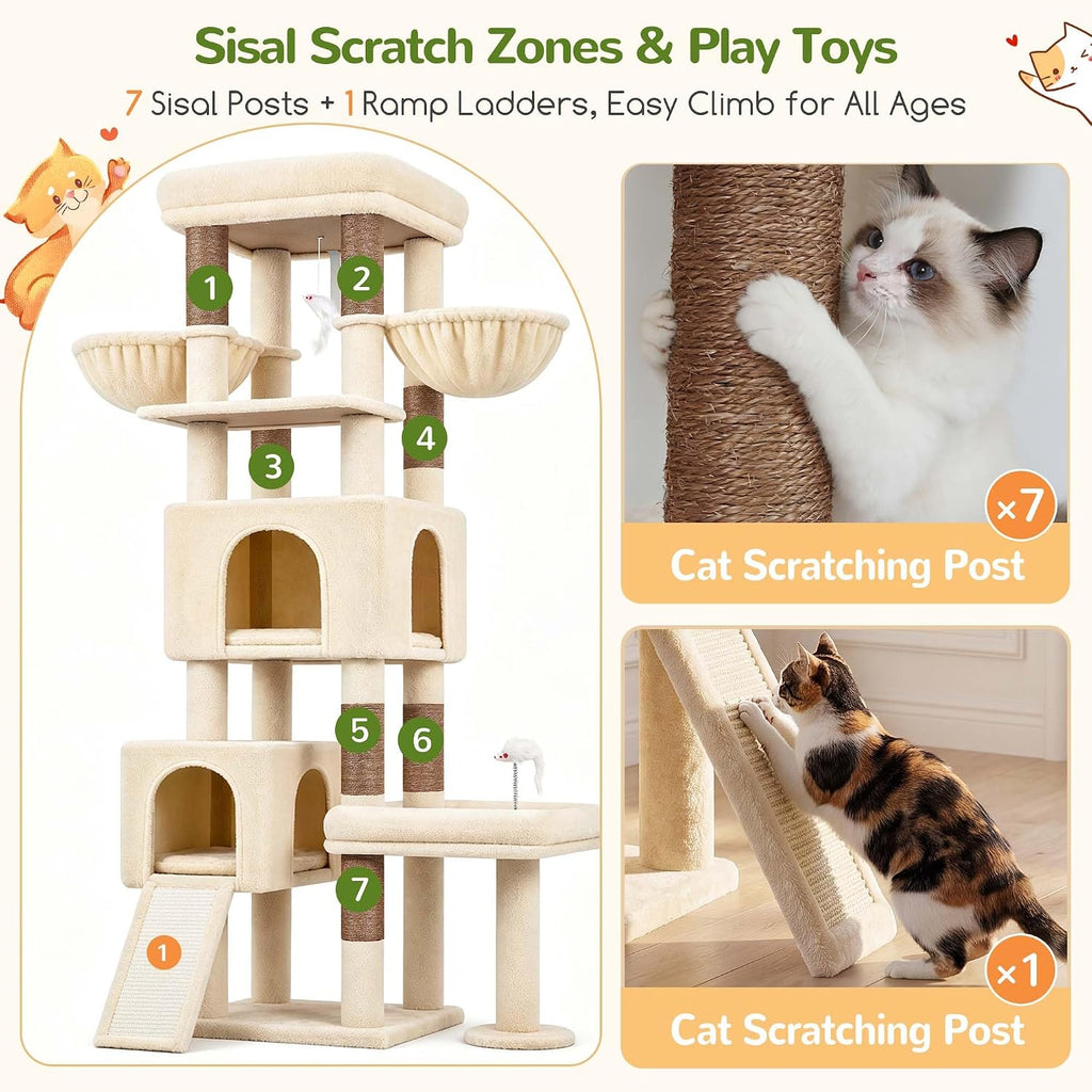 Globlazer Heavy Duty Cat Tower for Indoor Cats 20lb, 73in, S73B, Beige
