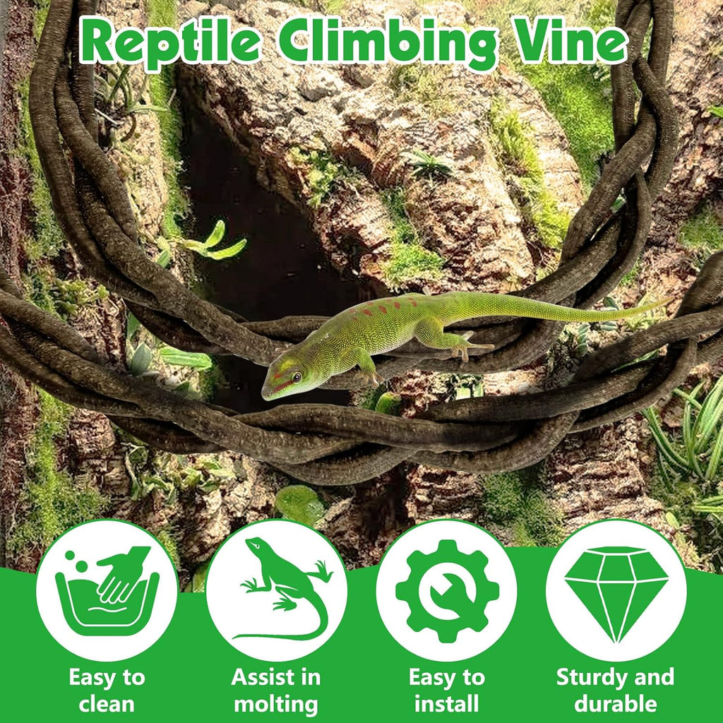 Bendable Reptile Vines with Suction Cups Artificial Reptile Climbing Jungle Vine Gecko Climbing Branches Terrarium Decoration for Gecko Habitat (19.7In, 2PCS)