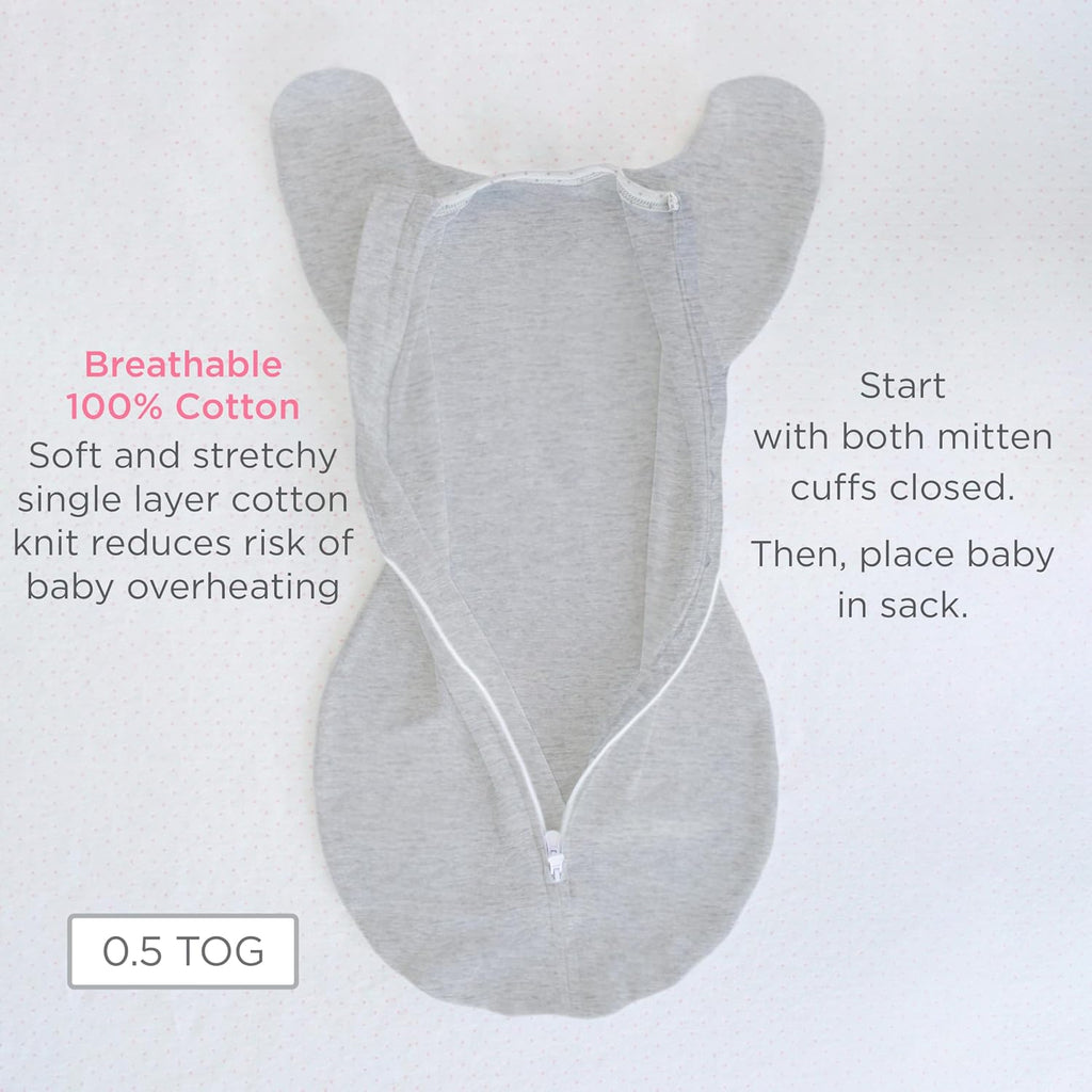 SwaddleDesigns Transitional Swaddle Sack, Cotton, Heathered Denim, 0-3mo