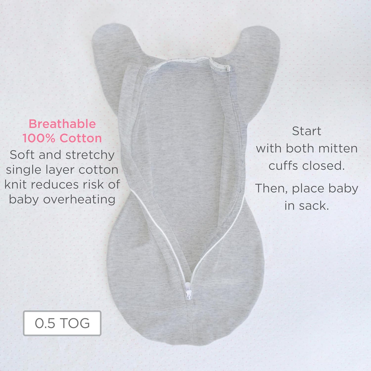 SwaddleDesigns Transitional Swaddle Sack, Cotton, Heathered Denim, 0-3mo