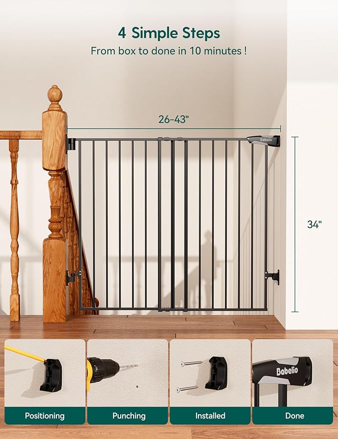 Babelio Baby Gate for Stairs, Kitchen & Doorways, No Bottom Bar| Easy Install| - Image 7