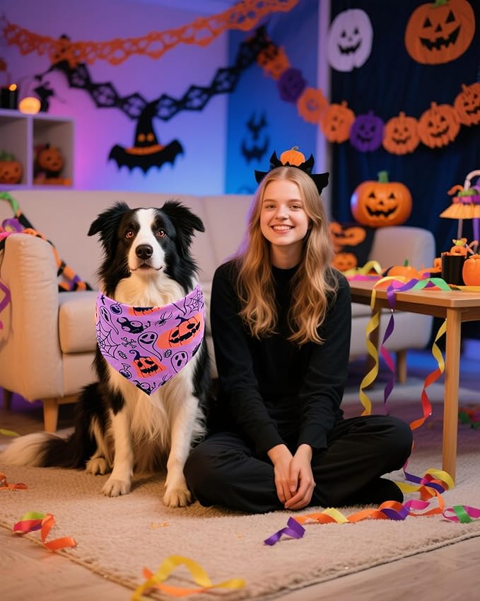 PET SHOW 50 Pack Halloween Big Dog Bandanas Bulk XL Washable Triangle Bibs - Image 6