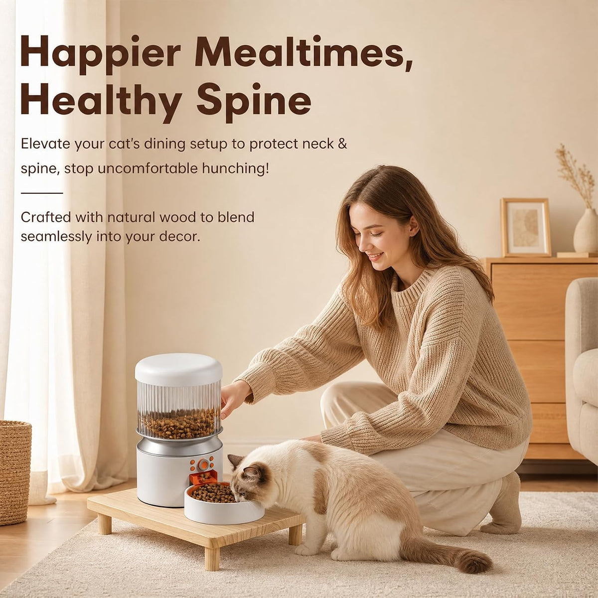 Elevated Cat Food Stand, Ergonomic Neck & Spine Care Cat Food Table Station